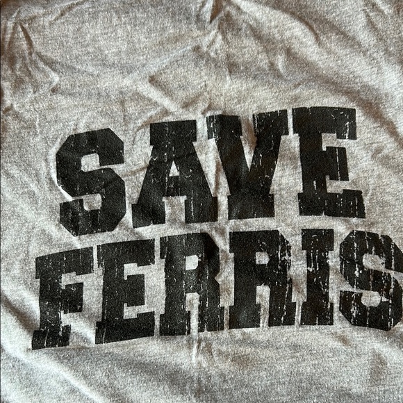 Gray Fitted Short Sleeve T-Shirt with Bold Text, Save Ferris - Picture 2 of 3